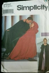 9452 SIMPLICITY MEDIEVAL,BRIDAL UNISEX CAPE HOOD OR NOT PATTERN S-L